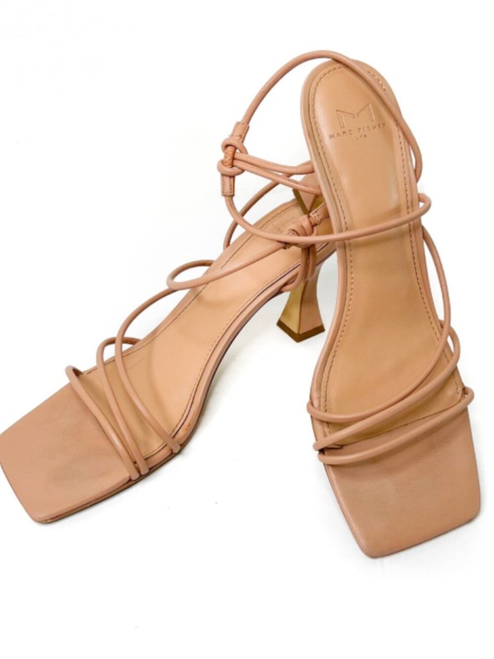 Marc Fisher Nude Tan Strappy Square-Toe Heeled Sandals